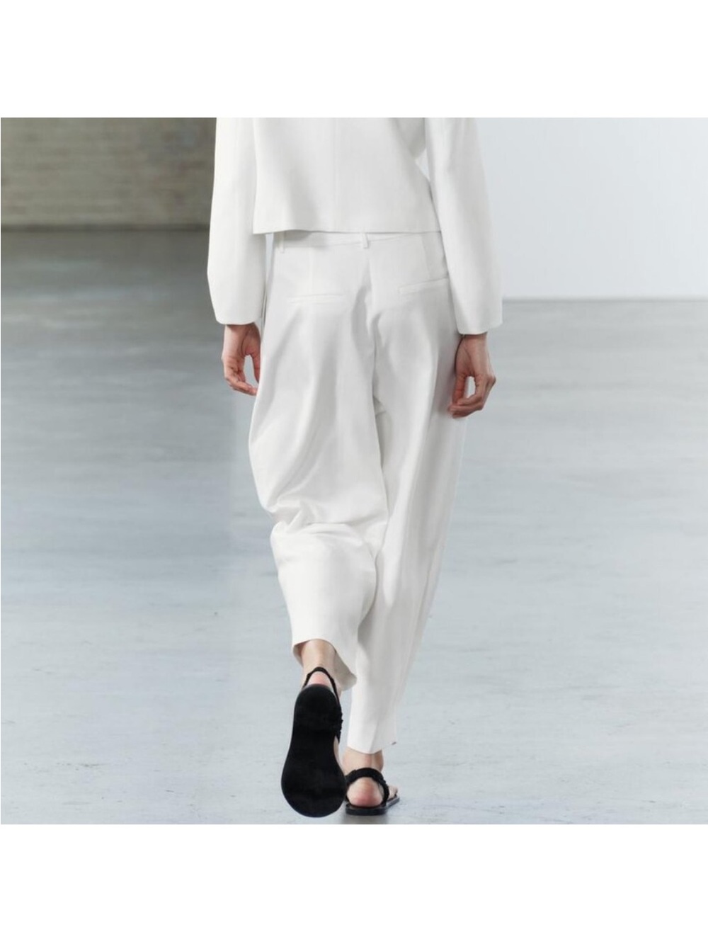 ZARA PLEATED BALLOON PANTS ZW COLLECTION OYSTER-WHITE - Picture 3 of 8